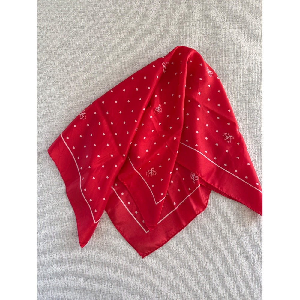 Hallmark Scarf, Red 100% acetate, White Hearts, Love, Valentines, 25" square